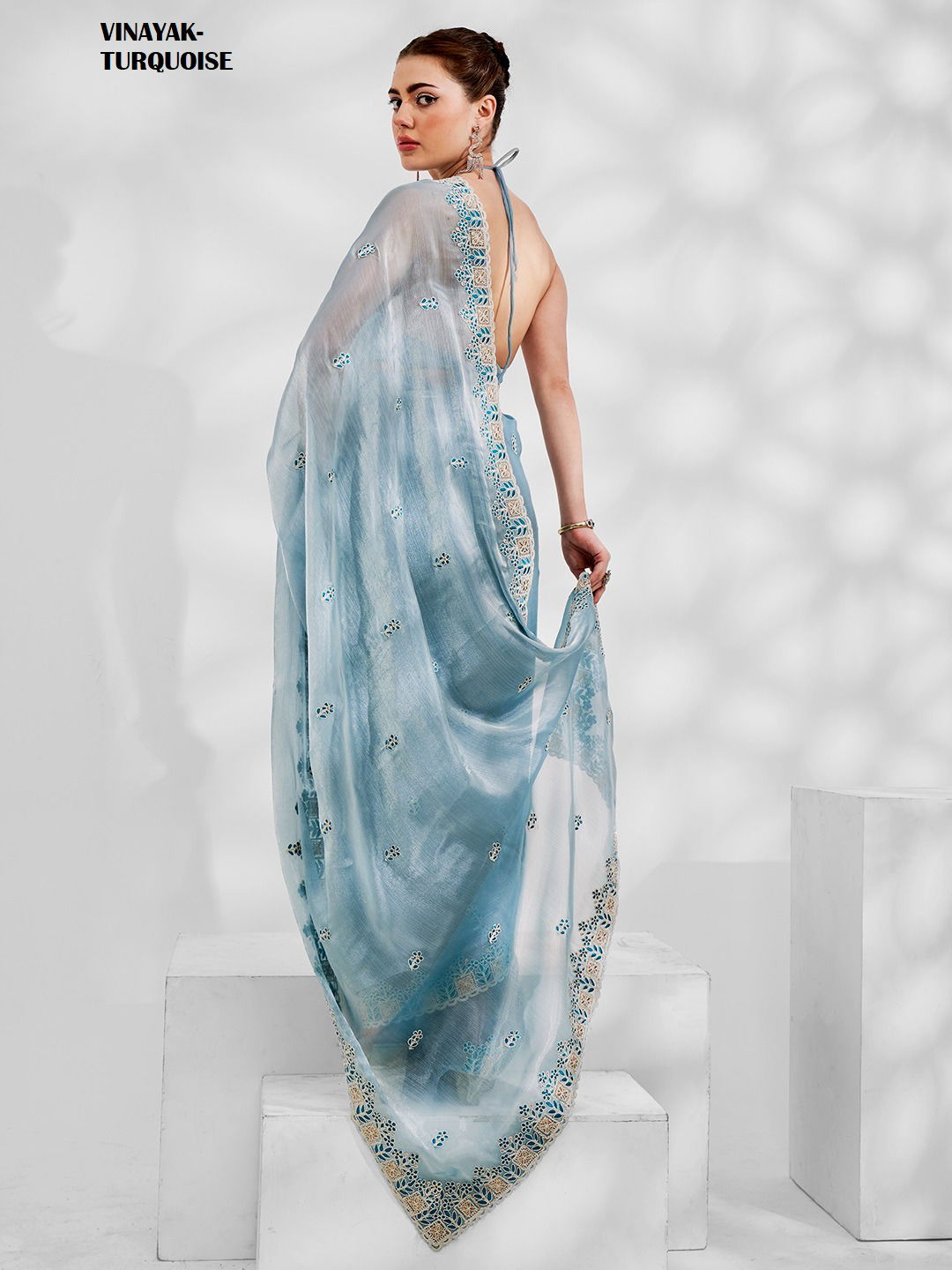  Vinayak Turquoise By Laxminam Chiffon Saree Wholesale Market in Surat